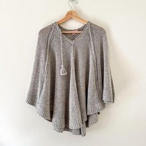 Calypso St Barth 100% Cashmere Gray Poncho Sweater XS Tassel Cape